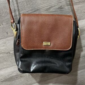 Via Piaggi, Vintage Black & Brown Genuine Leather Adjustable Crossbody Purse